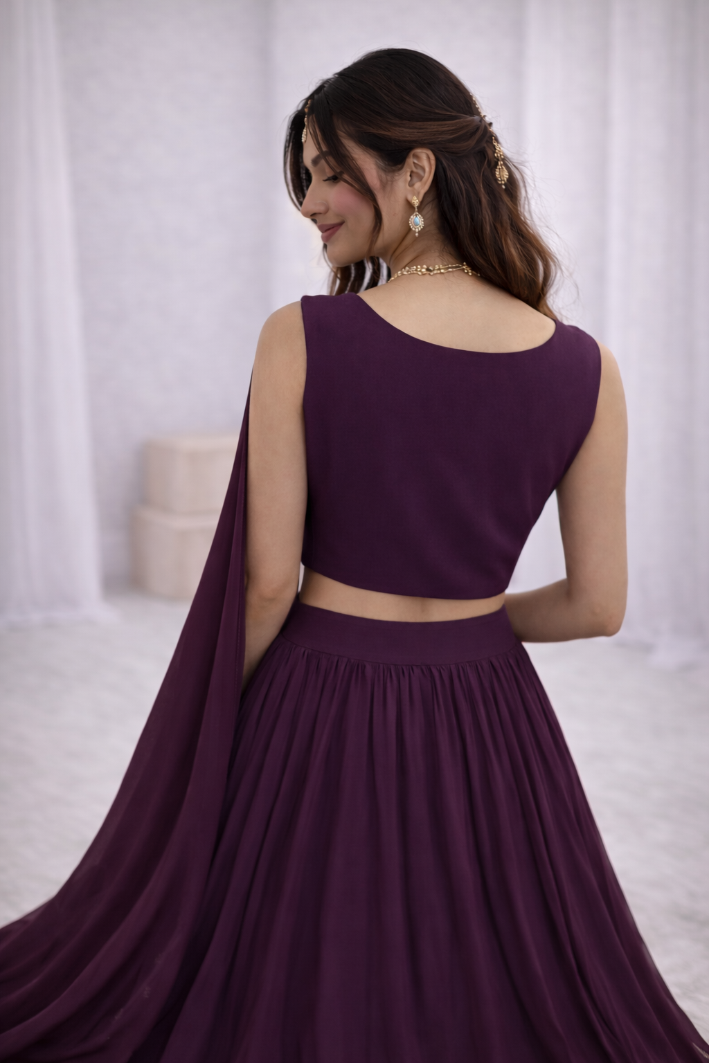Wine Embroidered Lehenga Choli Set with Dupatta for Women | Wedding & Festive Wear