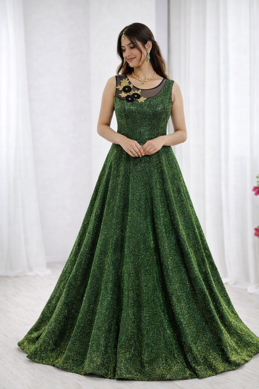 Emerald green anarkali gown for women party wear ethnic dress