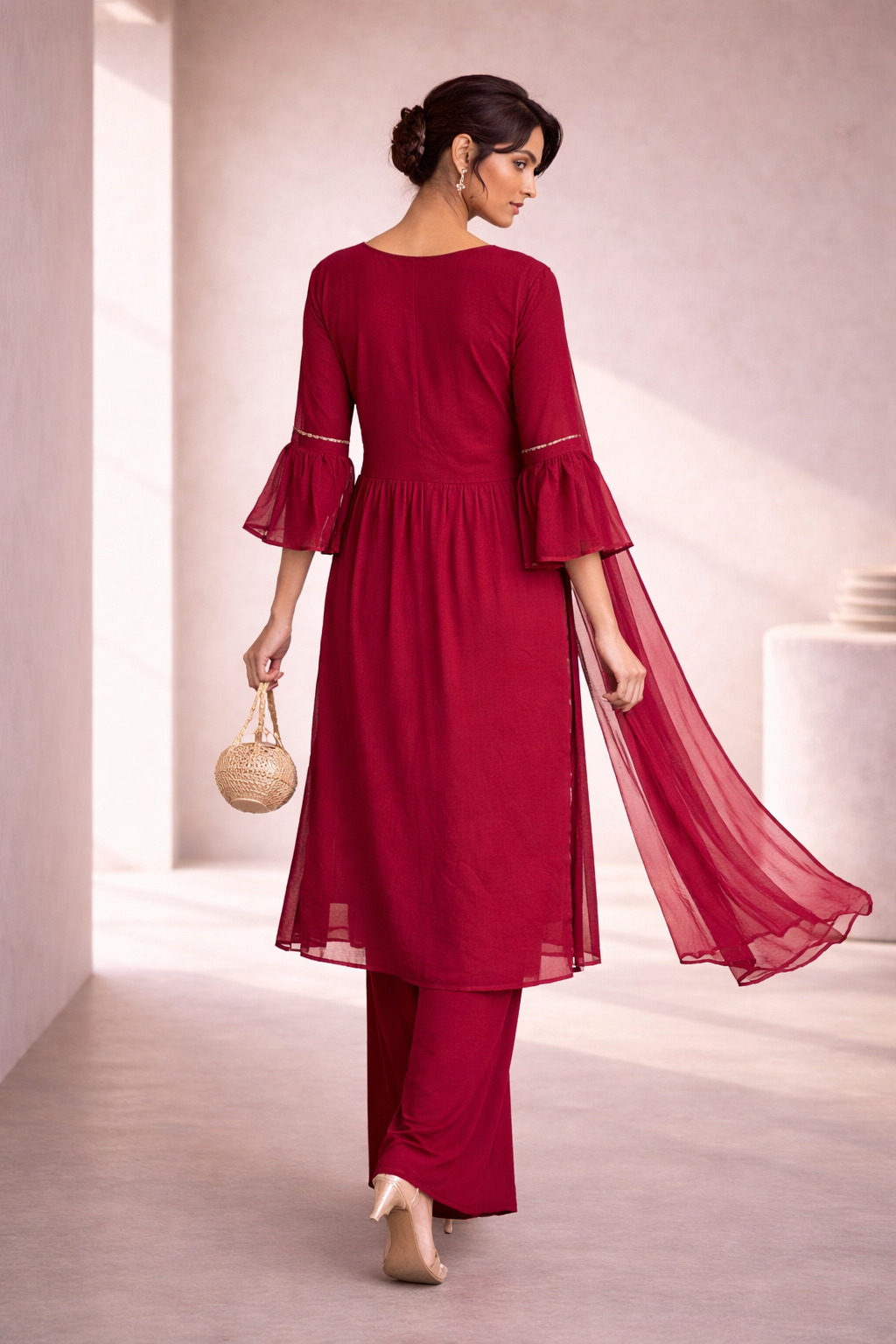 Women’s Queen Pink Colour Embroidered Anarkali Suit Set with Dupatta | Party & Wedding Wear