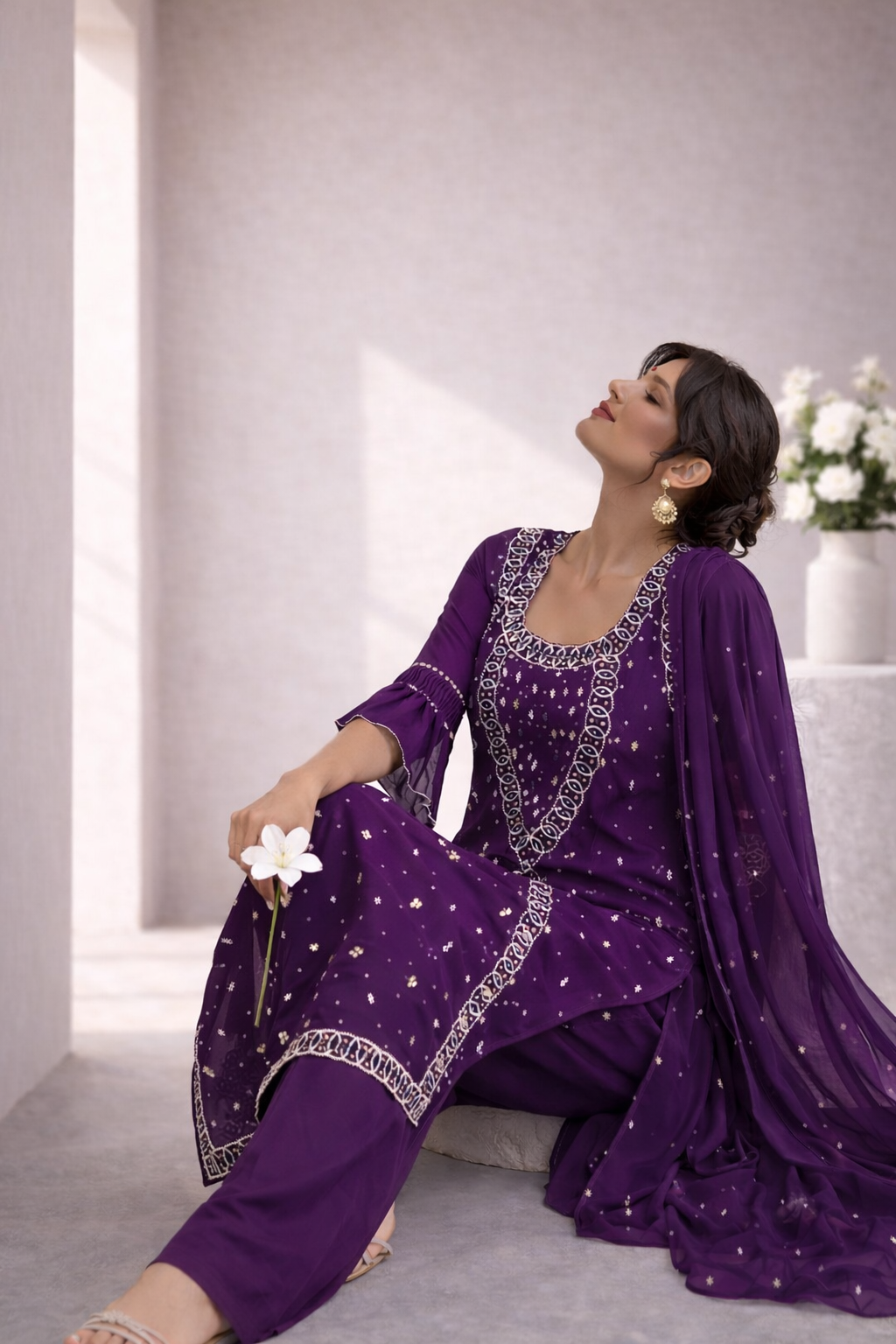 Elegant Purple Embroidered Kurta Set for Women | Festive & Party Wear Suit with Dupatta