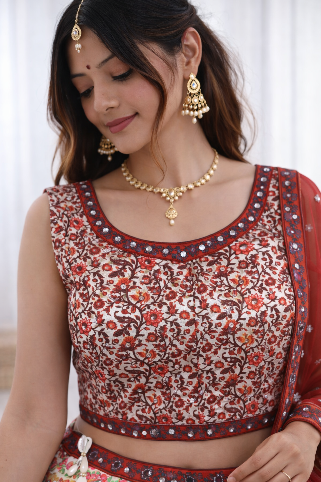 Red Printed Lehenga Choli Set for Women | Festive & Wedding Wear