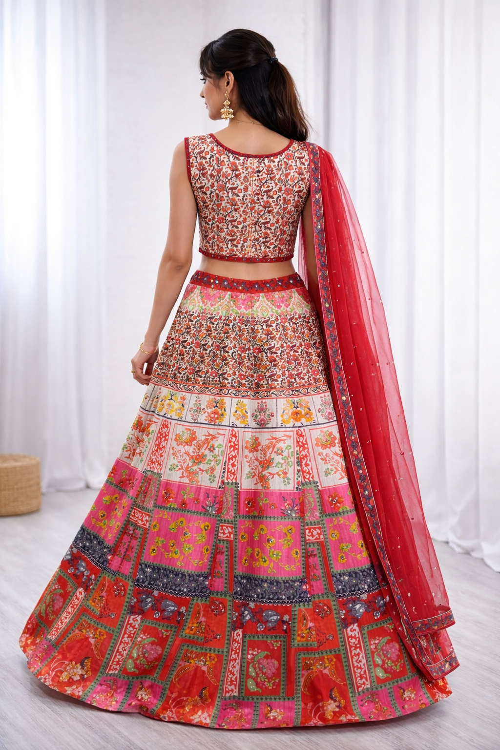Red Printed Lehenga Choli Set for Women | Festive & Wedding Wear