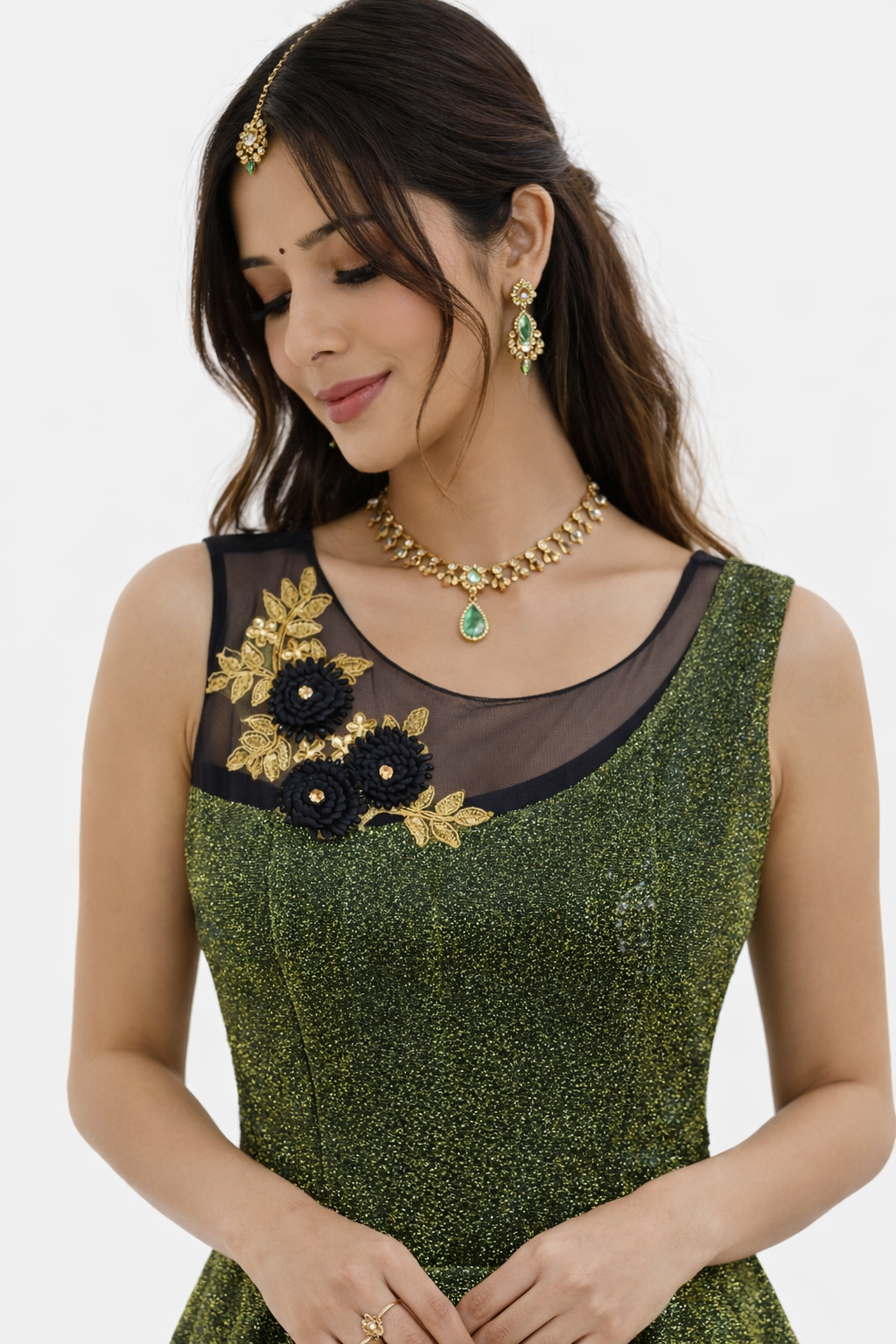Emerald green anarkali gown for women party wear ethnic dress