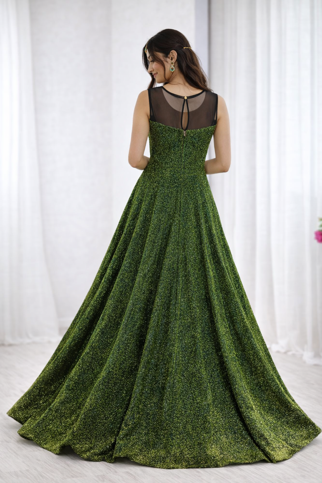 Emerald green anarkali gown for women party wear ethnic dress