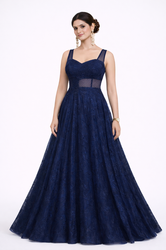 Women’s Designer Navy Blue Party Wear Gown