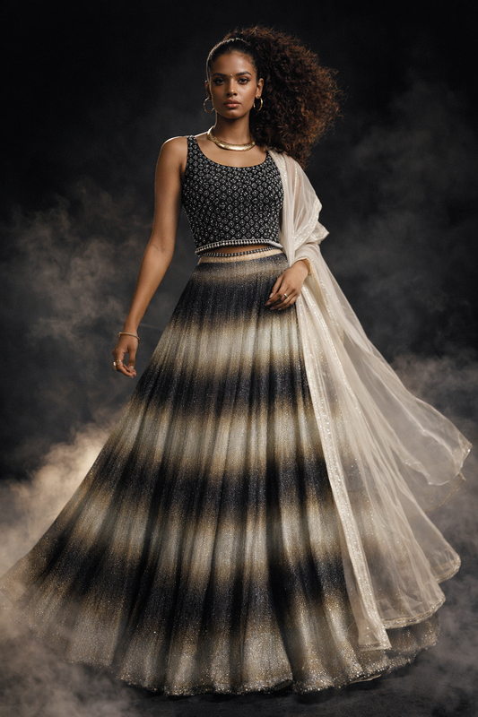 Black Gold Lehenga Choli Set for Women