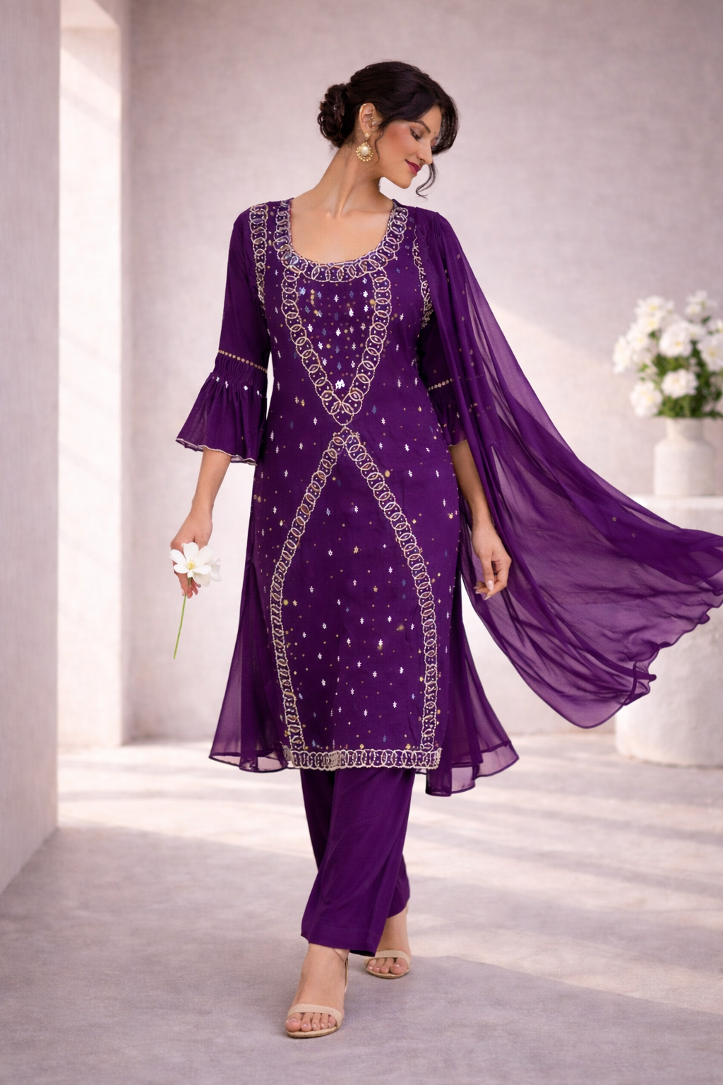 Elegant Purple Embroidered Kurta Set for Women | Festive & Party Wear Suit with Dupatta