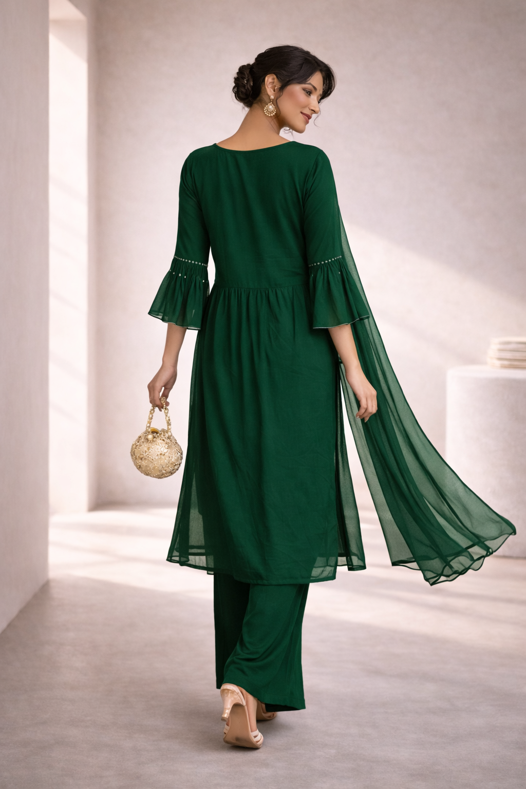 Elegant Dark Green Embroidered Kurta Set for Women | Festive & Party Wear Straight Suit with Dupatta
