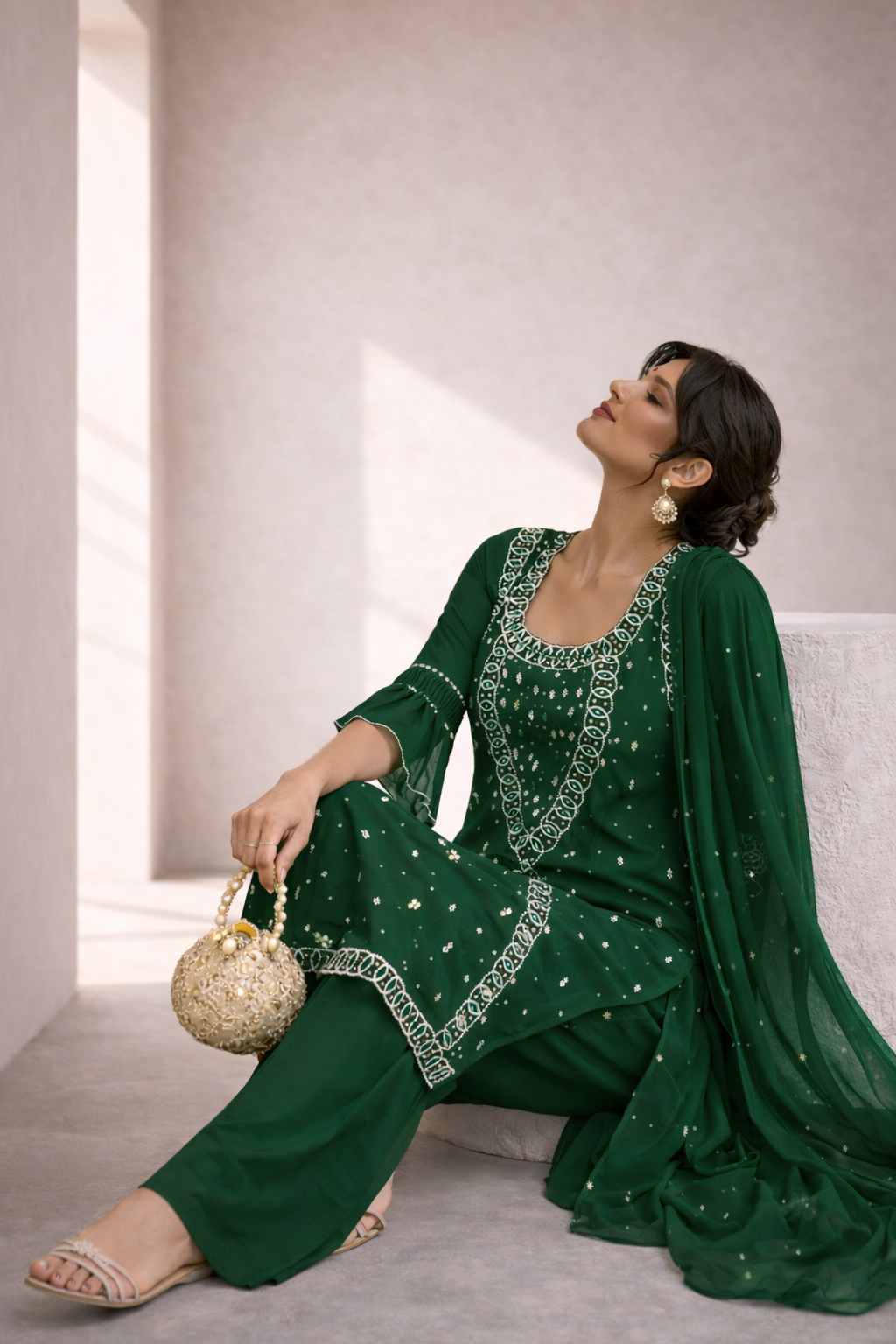 Elegant Dark Green Embroidered Kurta Set for Women | Festive & Party Wear Straight Suit with Dupatta