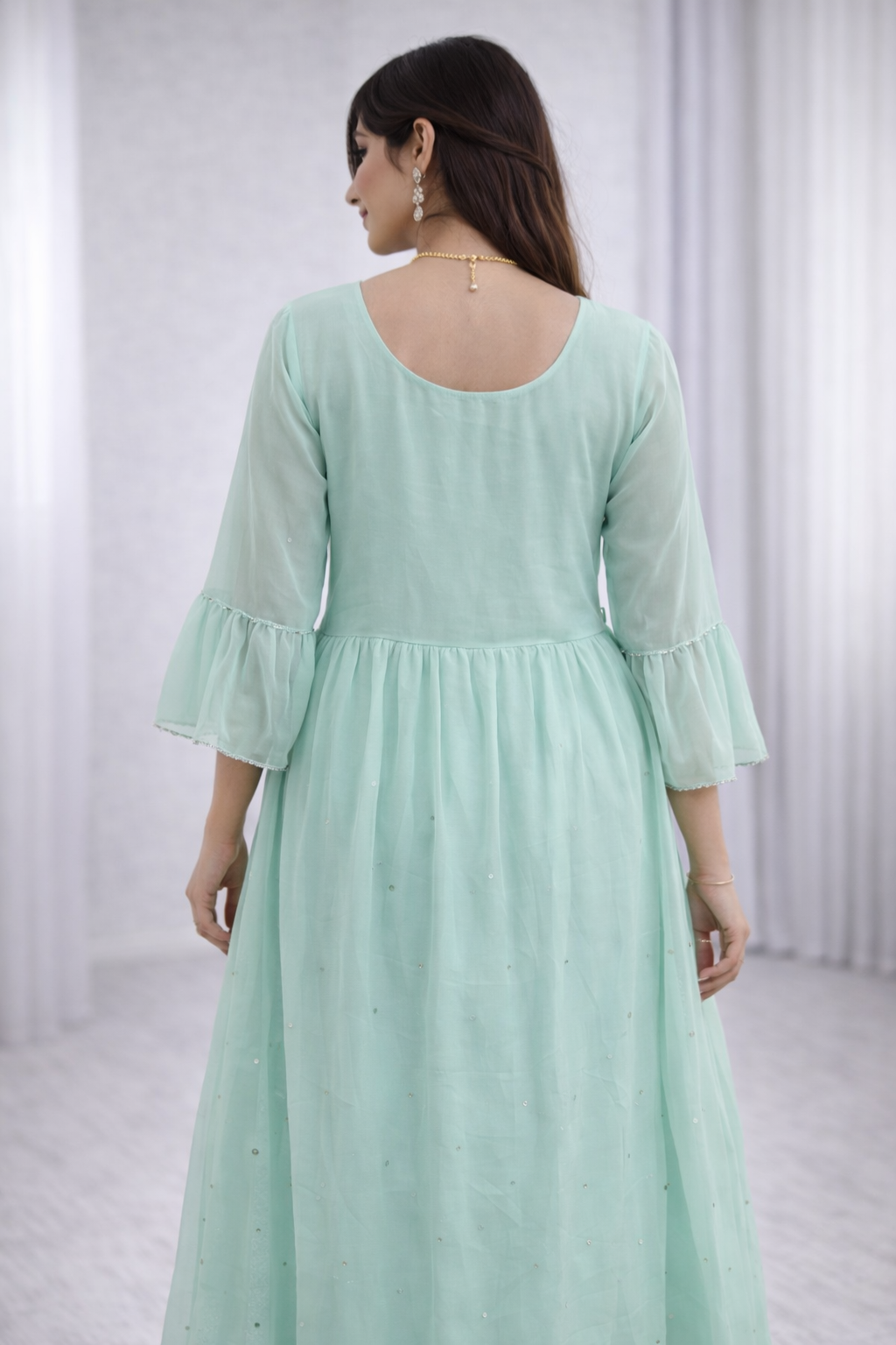 Mint Green Kurta Palazzo Set with Dupatta | Party & Festive Wear
