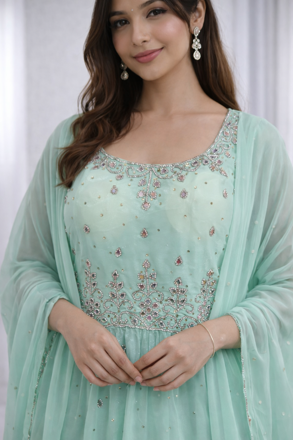 Mint Green Kurta Palazzo Set with Dupatta | Party & Festive Wear