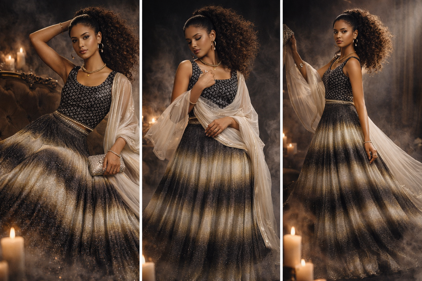 Black Gold Lehenga Choli Set for Women