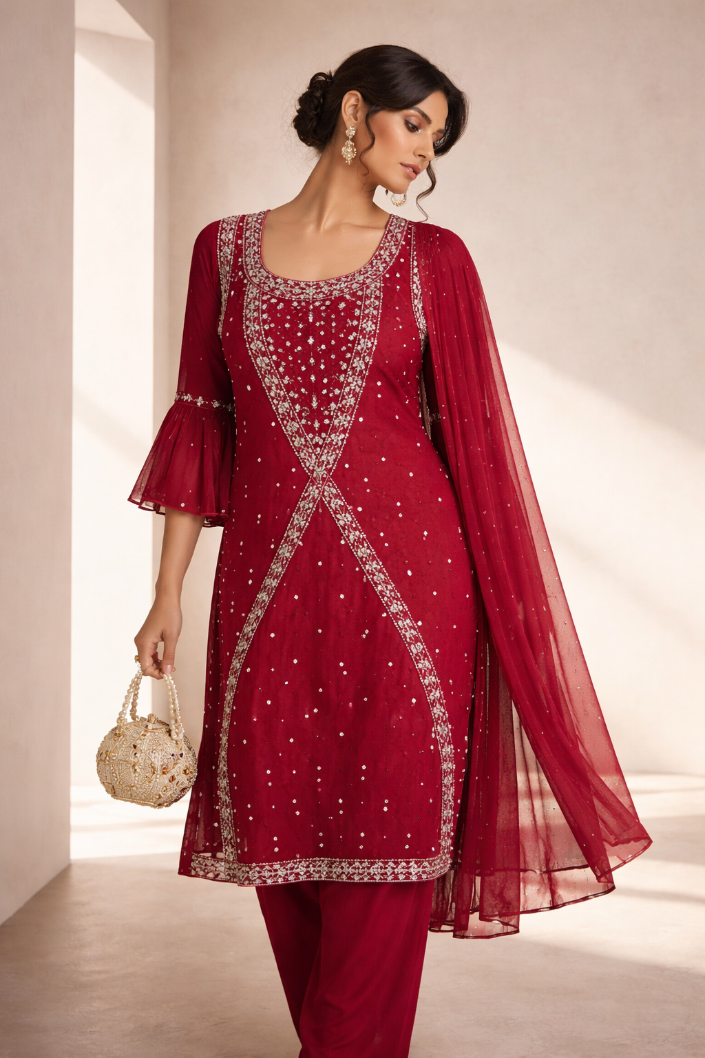 Women’s Queen Pink Colour Embroidered Anarkali Suit Set with Dupatta | Party & Wedding Wear