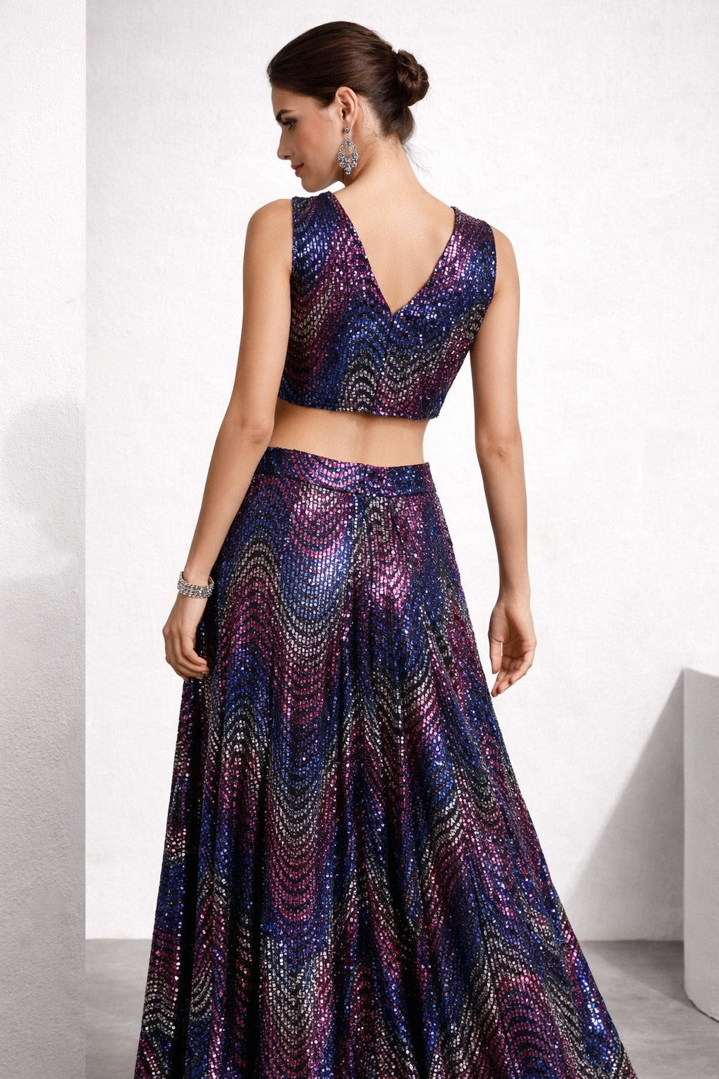 Multicolor Sequin Lehenga Set for Women | Designer Party Wear Crop Top & Flared Skirt | Auras